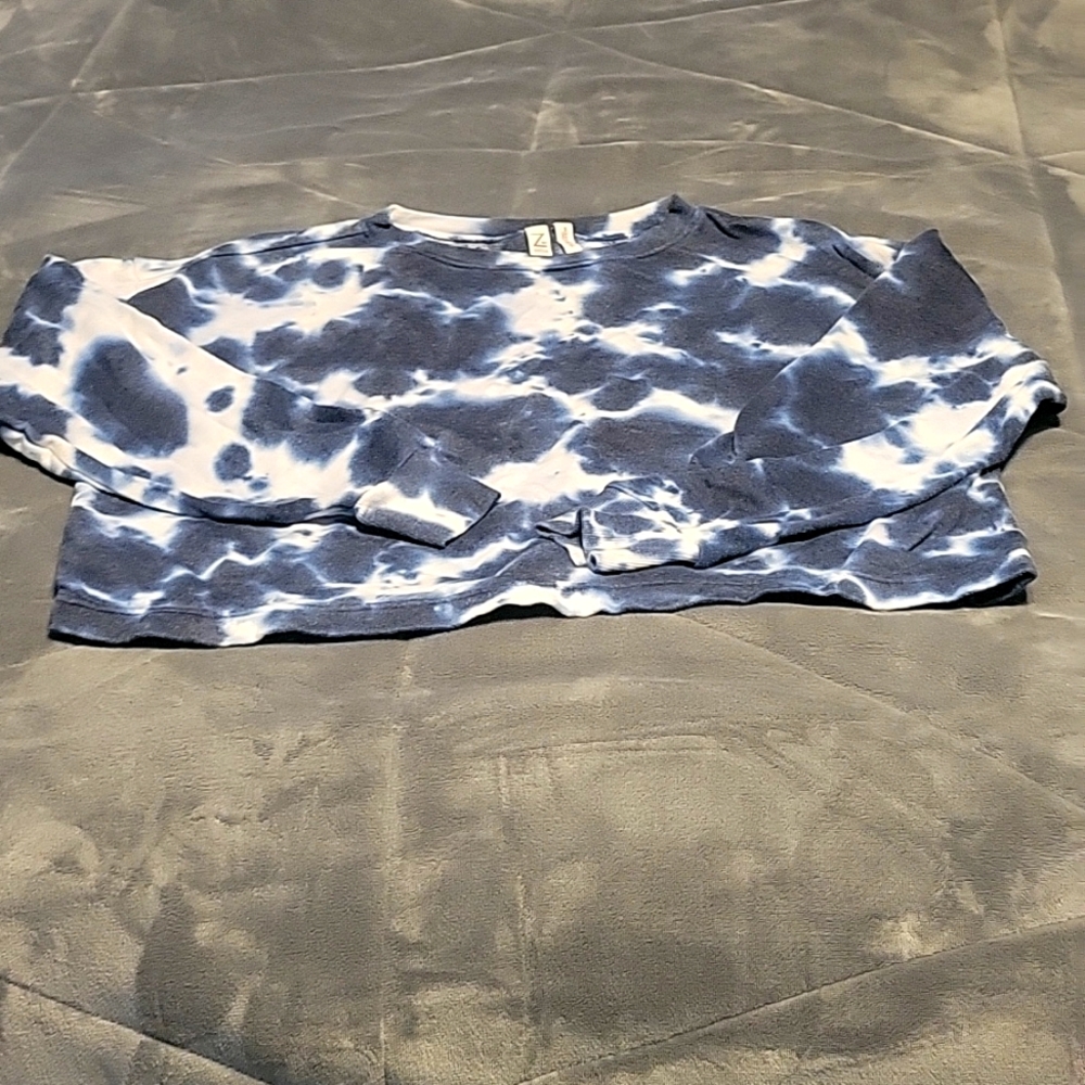 Zella Tie Dye Sweatshirt Pullover White Blue Relaxed Size S